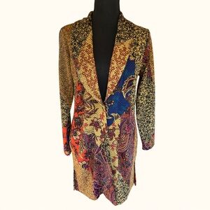 Susan Graver multi tapestry single button long blazer • size XSP